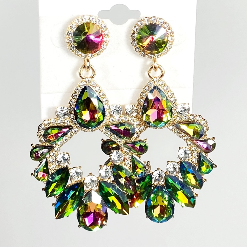 Stunning Iridescent Mystic Rainbow Crystal Chandelier Earrings Prom Pageant
